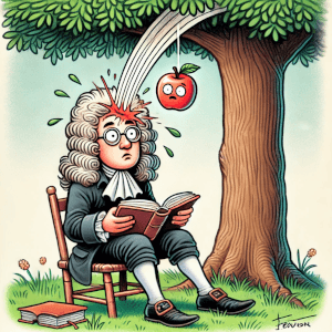  Ньютон под деревом с падающем на голову яблоком