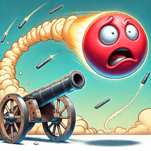 Шуточная иллюстрация стрельбы из пушки под углом к горизонту