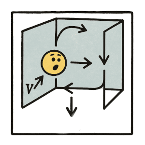 На рисунке в шуточном стиле изображено тело, сталкивающееся с тремя взаимно перпендикулярными стенками