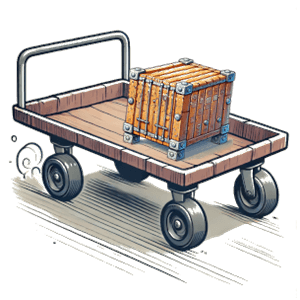 На рисунке изображена в шуточном стиле движущаяся тележка с ящиком