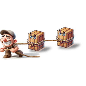 На рисунке изображены в шуточном стиле два деревянных ящика. которые тянет грузчик