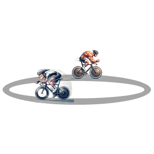 На рисунке в шуточном стиле изображены два велосипедиста, двигающиеся по окружности