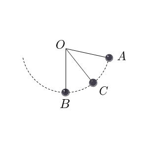 На рисунке схематически изображён шарик, качающийся на нити