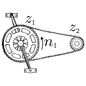 На рисунке схематически изображена часть велосипеда, состоящая из ведущей зубчатки с педалями , соединённой цепью с ведомой зубчаткой колеса