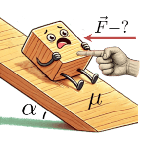 На рисунке схематически изображён брусок, находящийся на наклонной плоскости с углом наклона, к которому приложена горизонтальная сила чтобы он оставался в покое